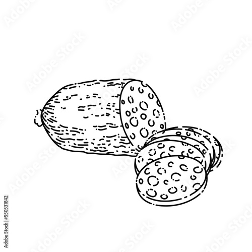 salami sausage hand drawn vector. meat pepperoni, ham slice, delicatessen meat salami sausage sketch. isolated black illustration