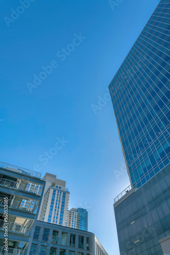 Austin  Texas- Cityscape in a low angle view with modern building designs against the sky