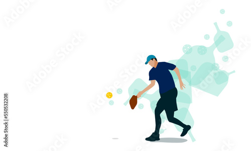 Unique editable vector of pickleball dink player with some  aura as accent behind him best for any digital or graphic purpose