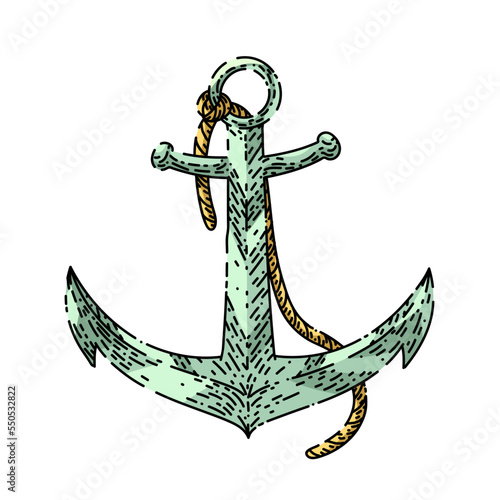 anchor ship hand drawn vector. sea rope, nautical old boat, marine navy anchor ship sketch. isolated color illustration