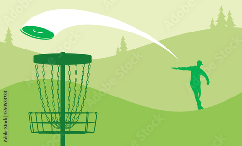 Great editable vector flat of discgolf throwing illustration  with beautiful scene best for any digital graphic and printing purpose