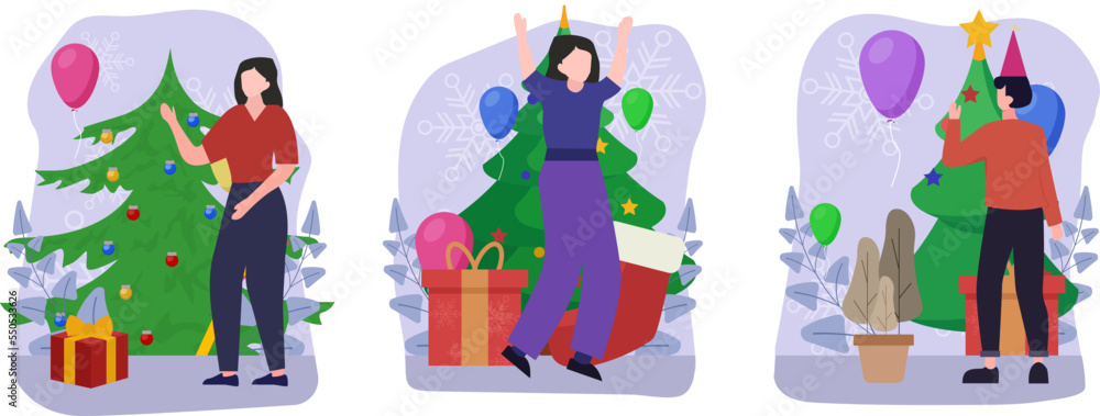 Fototapeta premium Flat Bundle Christmas Celebration Design Illustration