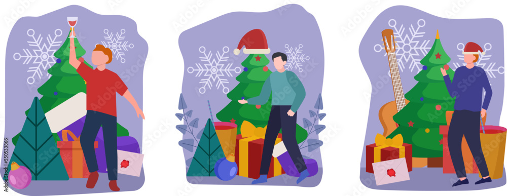 Fototapeta premium Christmas Celebration Flat Bundle Design Illustration