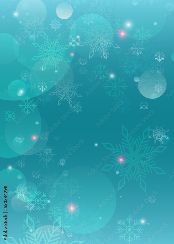 Vertical snowy abstract background, snowflakes, lights, bokeh, pale blue wallpaper