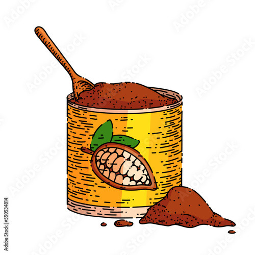 chocolate powder hand drawn vector. brown cocoa, cacao bean, sugar scoop chocolate powder sketch. isolated color illustration