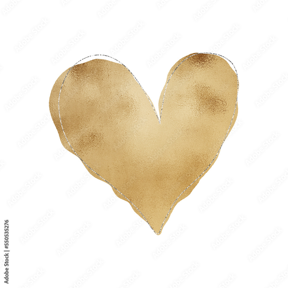 Fototapeta premium Golden Heart With Silver Glitter