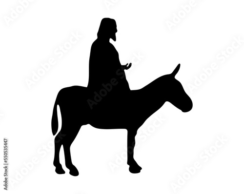 Palm Sunday,  Christian Easter Concept, Triumphal entry,
Silhouette of Jesus at over the donkey.