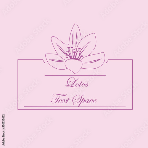 Botanical floral emblem in minimalist style with plant elements. Frame with lotus drawn by lines. Vector illustration with empty space fot text.