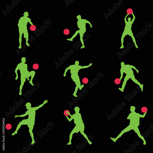 kickball men male boy players silhouette set