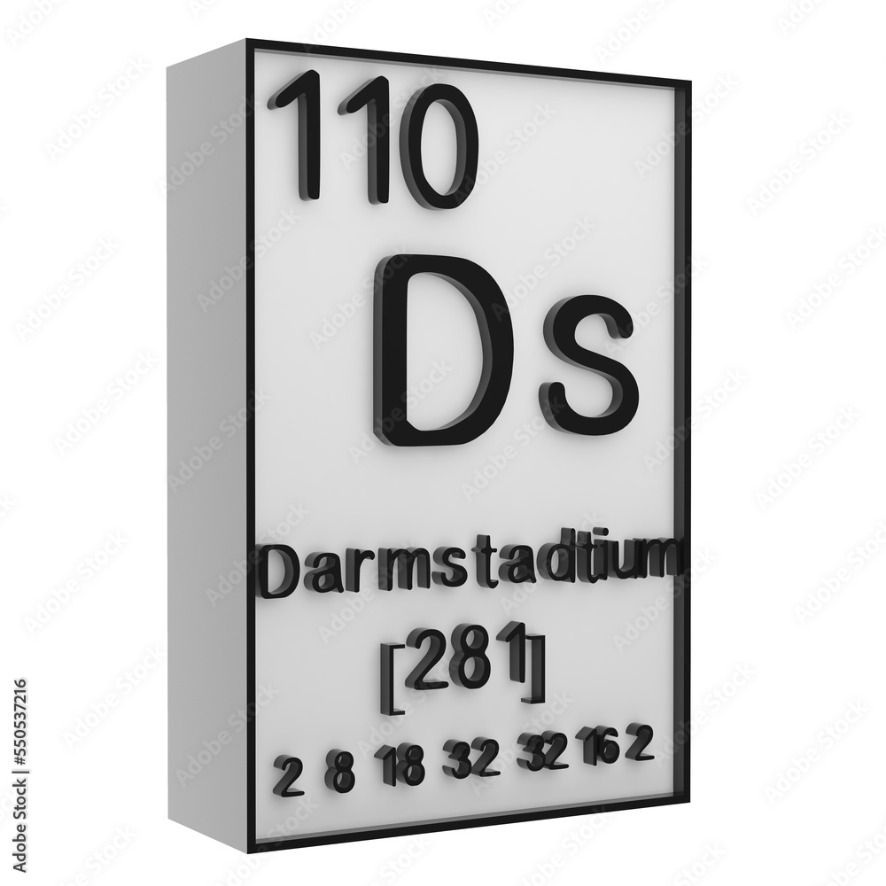 Darmstadtium,Phosphorus on the periodic table of the elements on white blackground,history of chemical elements, represents the atomic number and symbol.,3d rendering