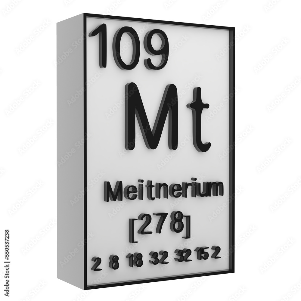 Meitnerium,Phosphorus on the periodic table of the elements on white blackground,history of chemical elements, represents the atomic number and symbol.,3d rendering Meitnerium,Phosphorus on the periodic table of the elements on white blackground,history of chemical elements, represents the atomic number and symbol.,3d rendering