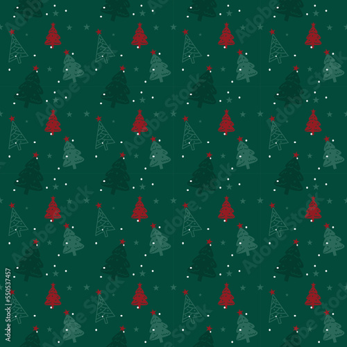 Christmas theme seamless pattern on green, flat vector.