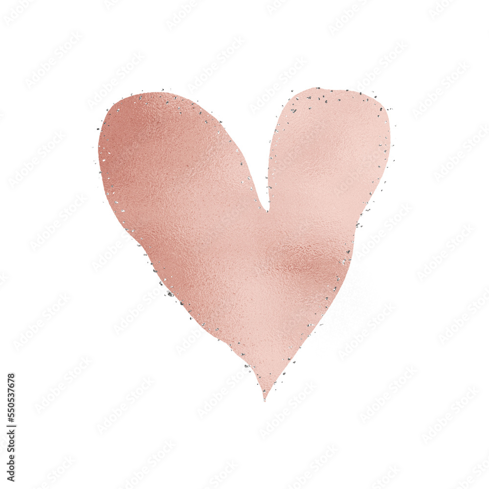 Rose Gold Heart With Silver Glitter