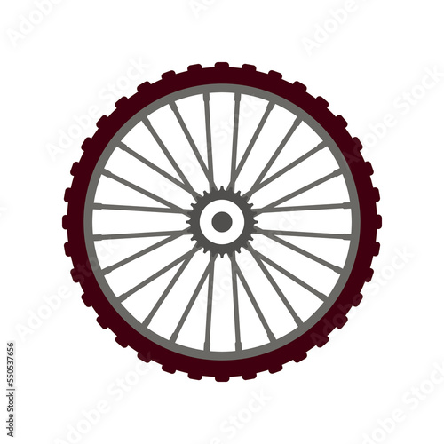 One single bike wheel with tread. Vector illustration. Isolated on white background.