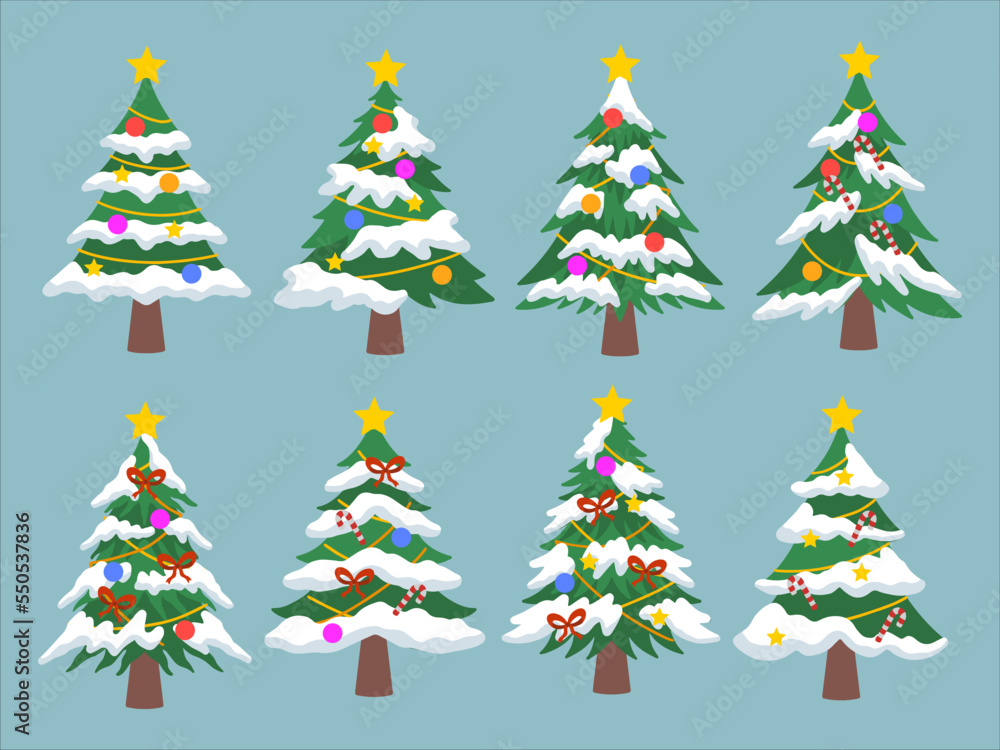 Christmas Pine Tree Snow with Ornaments