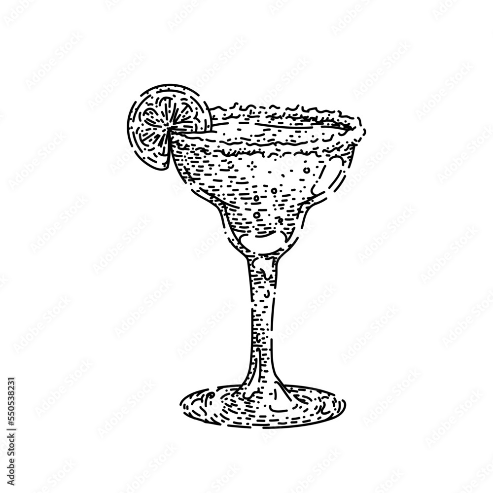 margarita cocktail hand drawn vector. drink glass, classic tequila