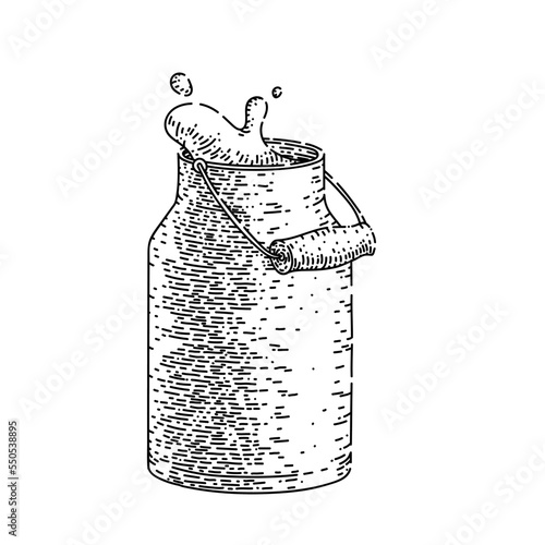 milk can hand drawn vector. metal container, old jar, vintage jug, farm bucket, dairy milk can sketch. isolated black illustration