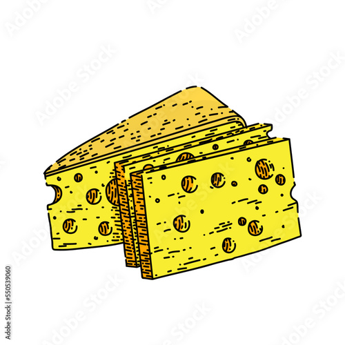swiss cheese hand drawn vector. emmental piece food, yellow slice, hole block gourmet swiss cheese sketch. isolated color illustration