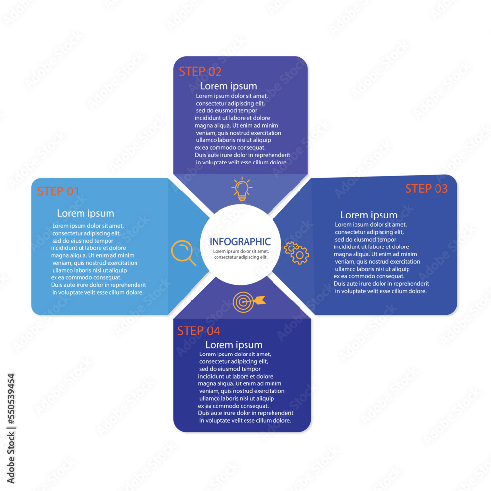 Square is divided into 4 parts. Concept of four options of business project management. Vector illustration for data analysis visualization. Square is divided into 4 parts. Concept of four options of business project management. Vector illustration for data analysis visualization.