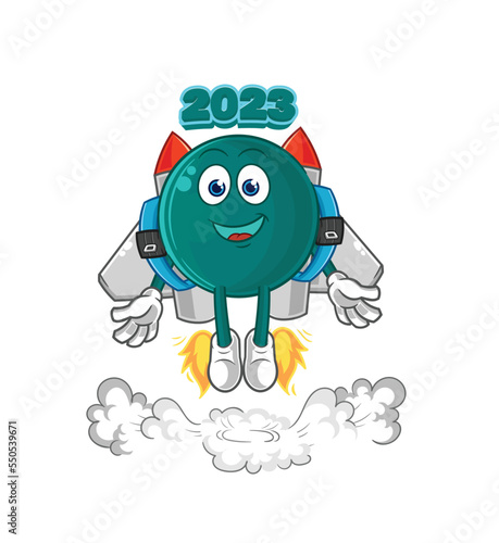 2023 with jetpack mascot. cartoon vector