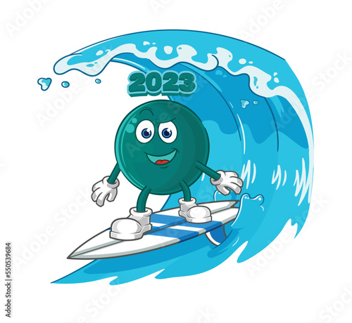 2023 surfing character. cartoon mascot vector