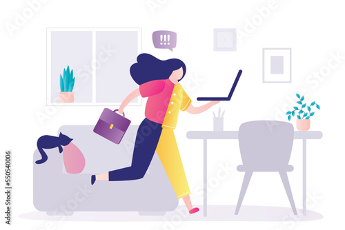 Hybrid work, choice of employee to work remotely from home or in office to achieve best performance and result, business concept. Hybrid fabric businesswoman working both from home and office.