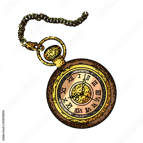 old watch pocket hand drawn vector. classic timer, timepiece dial jewelry old watch pocket sketch. isolated color illustration