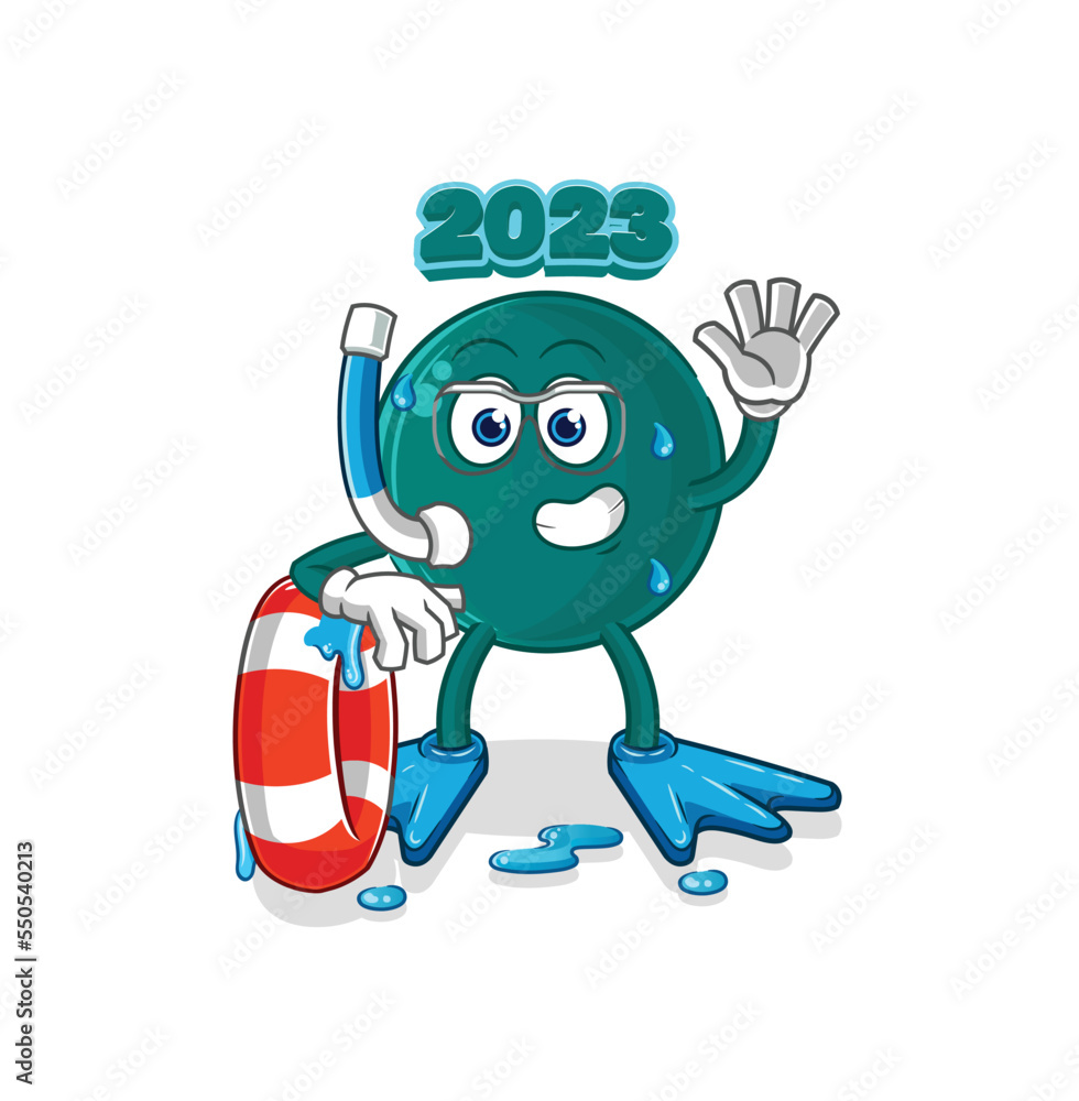 2023 swimmer with buoy mascot. cartoon vector