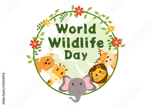World Wildlife Day on March 3rd to Raise Animal Awareness  Plant and Preserve Their Habitat in Forest in Flat Cartoon Hand Drawn Template Illustration