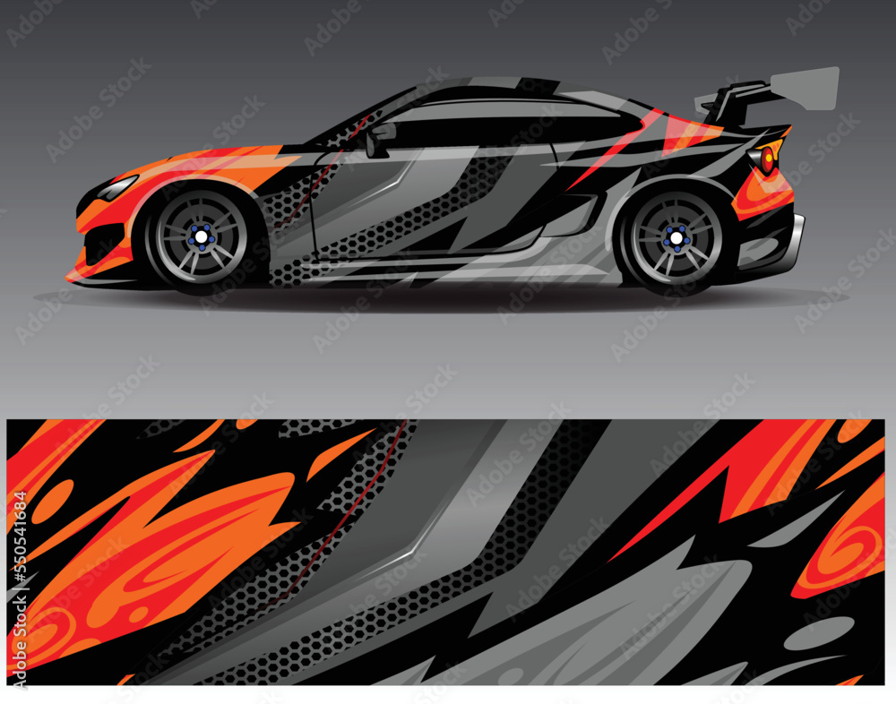 Car wrap design vector. Graphic abstract stripe racing background kit designs for wrap vehicle race car rally adventure and livery Car wrap design vector. Graphic abstract stripe racing background kit designs for wrap vehicle race car rally adventure and livery