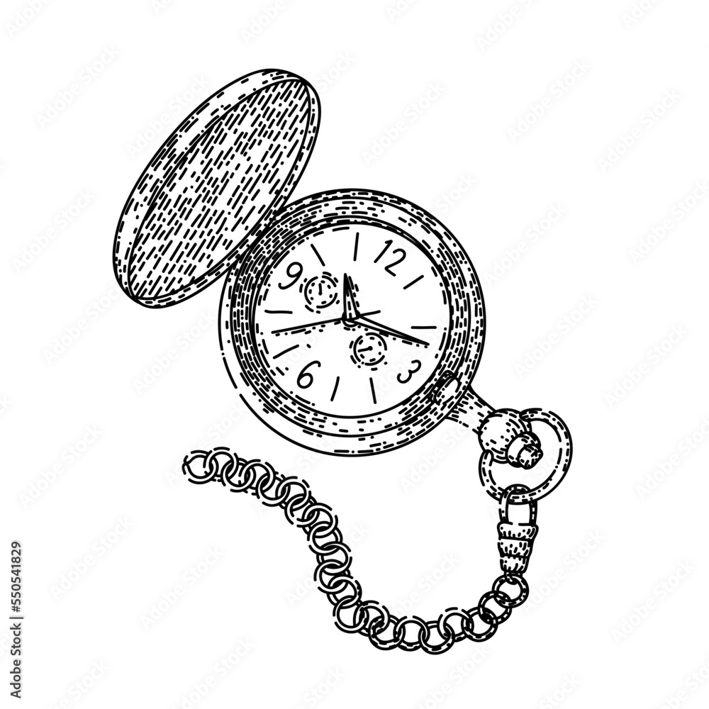 chain watch pocket hand drawn vector. ancient round business style