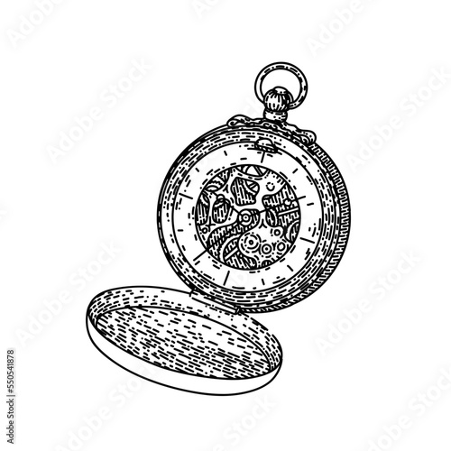 timer watch pocket hand drawn vector. metal retro classic object, luxury round hour timer watch pocket sketch. isolated black illustration