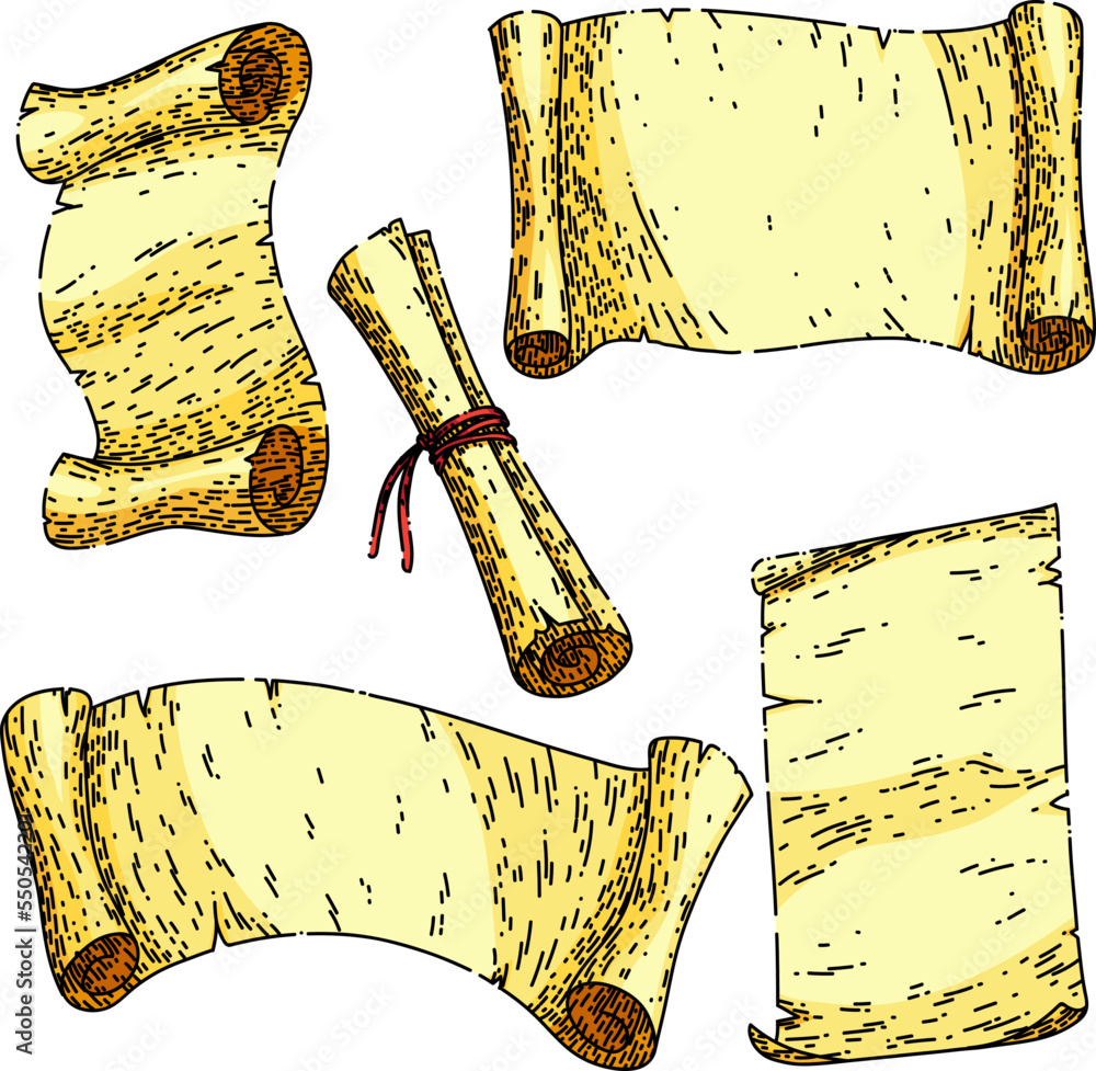 paper old ancient set hand drawn vector. parchment antique, manuscript ...