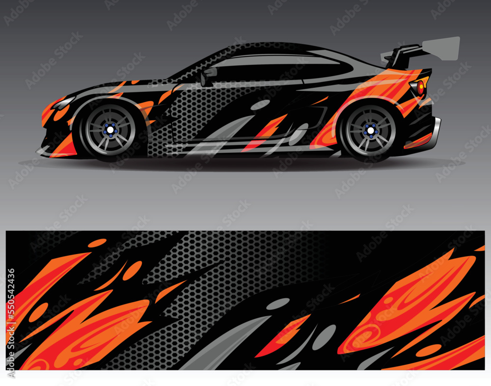 Car wrap design vector. Graphic abstract stripe racing background kit designs for wrap vehicle  race car  rally  adventure and livery