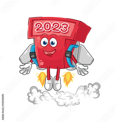 new year 2023 with jetpack mascot. cartoon vector