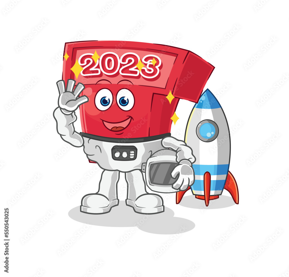new year 2023 astronaut waving character. cartoon mascot vector