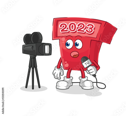 new year 2023 tv reporter cartoon. cartoon mascot vector