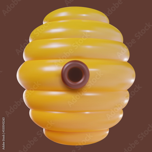 3d cartoon bee hive in vector realistic funny style. Cute art element. Funny plasticine or glossy clay design object. Sweet colorful illustration on minimal background.
