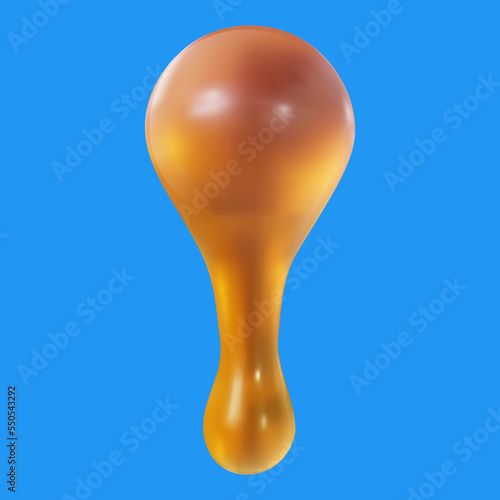 3d cartoon oil or honey drop in vector realistic funny style. Cute art element. Funny plasticine or glossy clay design object. Sweet colorful illustration on minimal background.