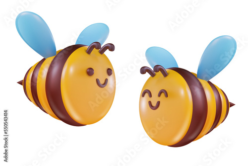 3d cartoon bee in vector realistic funny style. Cute art element. Trendy plasticine or glossy clay design object. Sweet colorful illustration on white background.