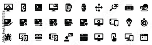 Programming icon pack, Coding solid icon, vector illustration, code icon set, web developer, web design, web icon set