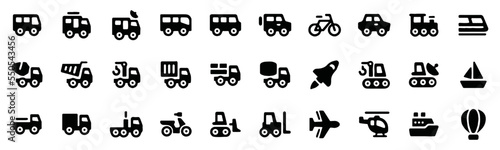 Transportation icon, solid icon transport, transport icon pack, car icon, truck icon, vector illustration