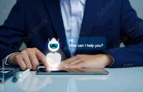 Canvas Print AI Chatbot intelligent digital business service application concept, computer mo