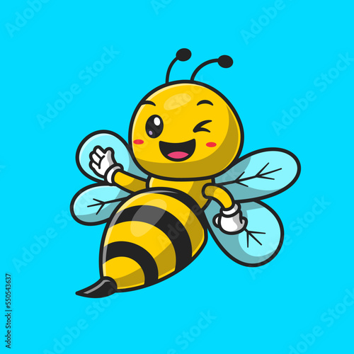 Cute Bee Waving Hand Cartoon Vector Icon Illustration. 
Animal Nature Icon Concept Isolated Premium Vector. Flat 
Cartoon Style