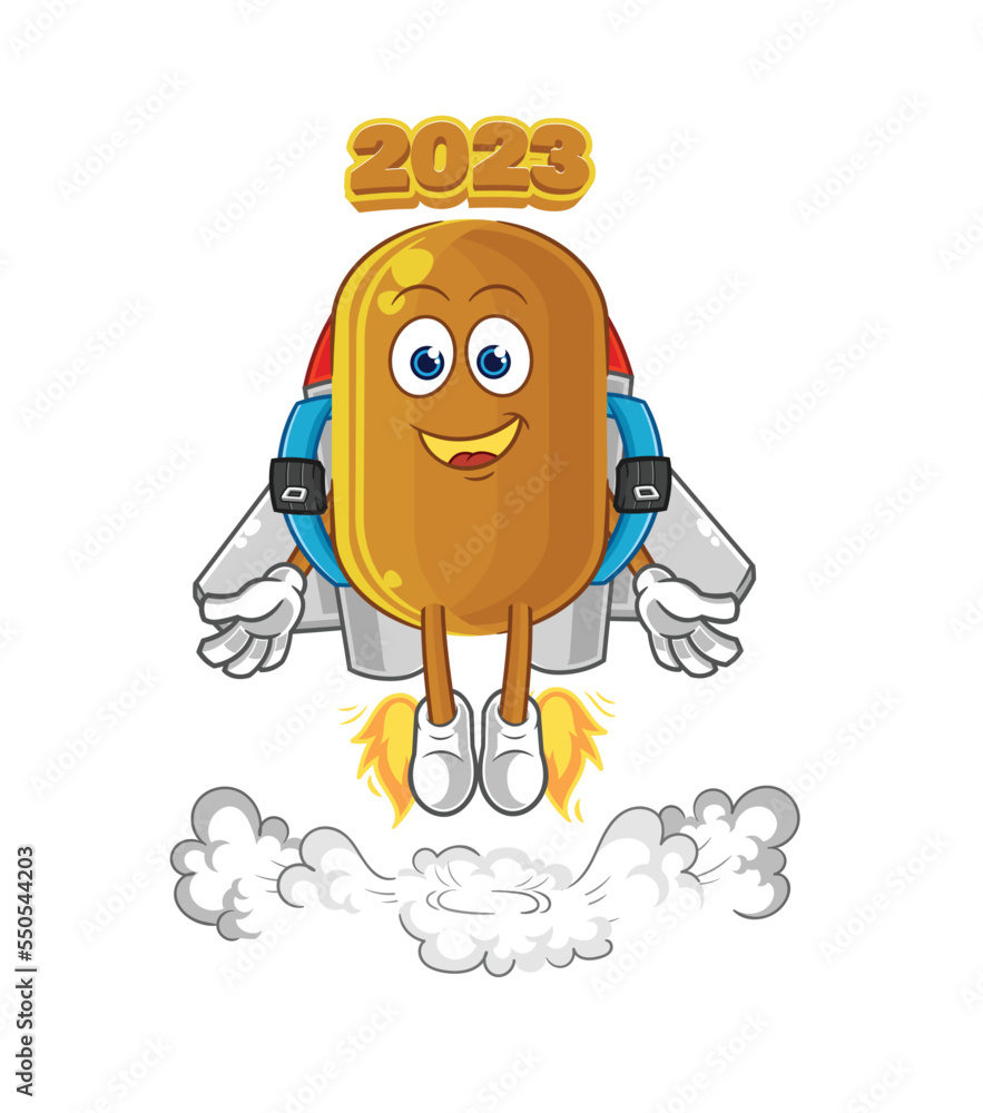 Fototapeta premium 2023 new year with jetpack mascot. cartoon vector