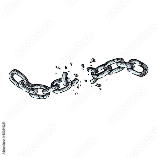 broken chain hand drawn vector. link freedom, steel metal, separation connection, iron power, dividing strength, free disconnect, broken chain sketch. isolated color illustration