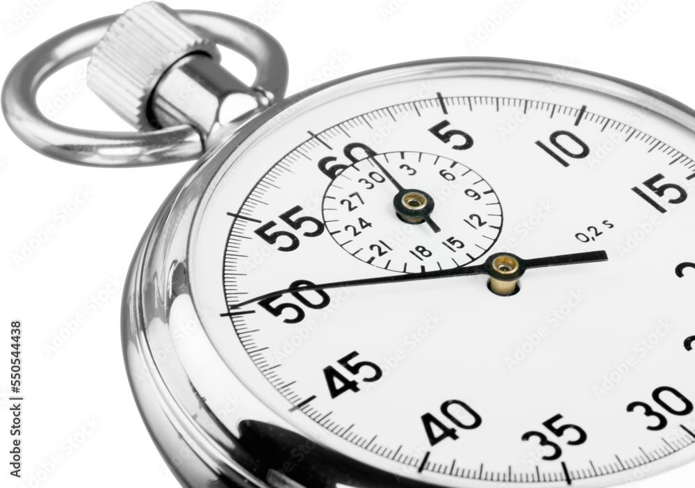 Metal silver stopwatch clock. Measuring equipment Metal silver stopwatch clock. Measuring equipment