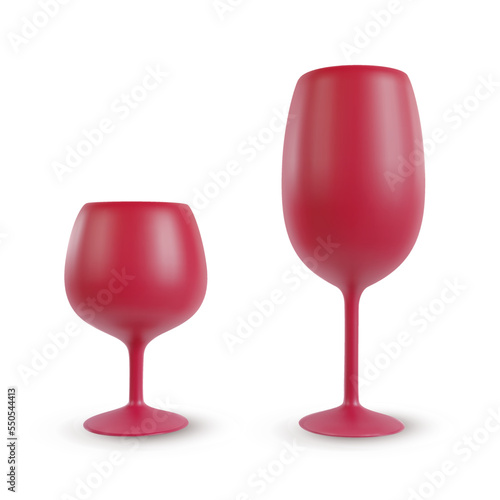Set 3d realistic wine glass various form. Vector object in modern minimal cartoon glossy style. Sweet colorful illustration isolated on white background.