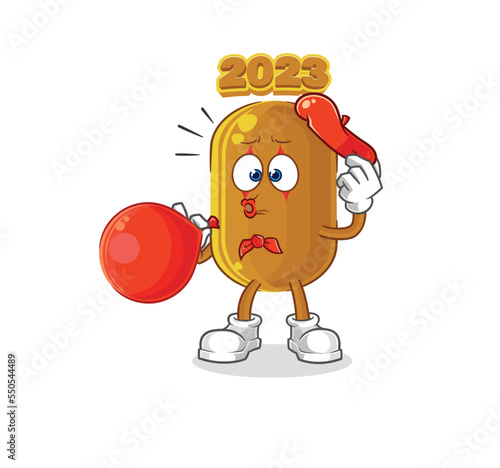 2023 new year pantomime blowing balloon. cartoon mascot vector