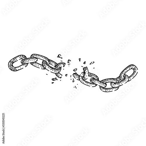 broken chain hand drawn vector. link freedom, steel metal, separation connection, iron power, dividing strength, free disconnect, broken chain sketch. isolated color illustration